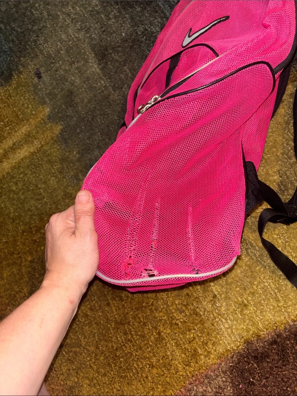 Nike Hot Pink Mesh Backpack with White Swoosh